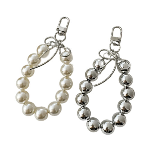 Cute Bowknot Pearl Hoop Keychain Hanging Decorations-Silver 1