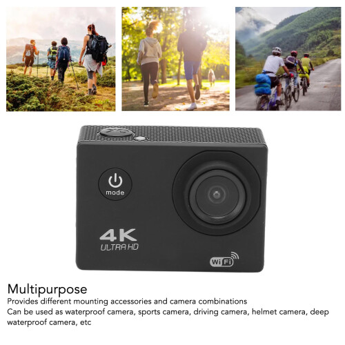 4K HD Action Camera Waterproof 98.4ft WiFi 2.0" Screen Black 2