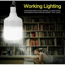 Nouzové dobíjecí světlo, nastavitelná LED žárovka 60W 5000 lumenů, přizpůsobitelné světelné režimy, přenosné s háčkem pro venkovní