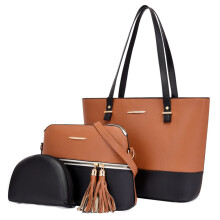 Fashionable Tote Bag Set for Women, Color-blocking Design Faux Leather Handbag with Detachable Clutch and Coin Pouch, Scratch-resistant Large