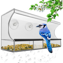 Weerbestendige luxe vogelvoederbak voor buiten met transparant venster voor vogelobservatie, eenvoudig te installeren met 3 extra sterke zuignappen,