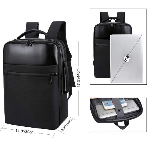 Mochila acolchoada para laptop de 15,6 polegadas, design confortável e durável, carregamento conveniente e múltiplos compartimentos, nylon 1