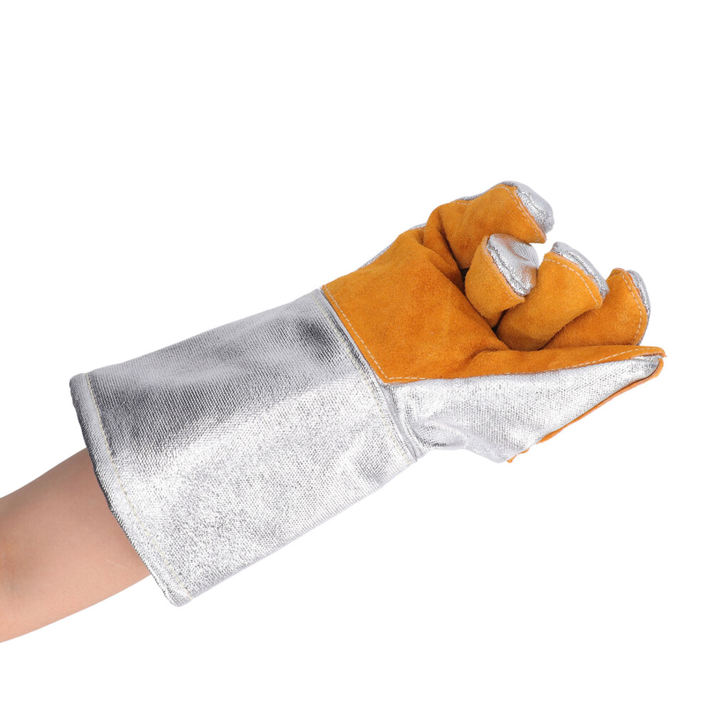 High Temp Aluminum Foil Cowhide Welding Gloves Fireproof 1 Pair 4321369350510