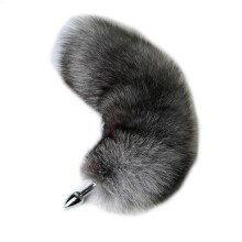 (Grey, L) Fluffy Soft Faux Fur Puppy Kitten Fox Tail Anal Bdsm Cosplay Butt Plug