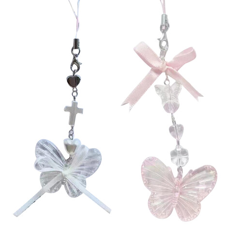 Acrylic Butterfly Pendant Keychain Personalized Bow Phone-Pink 1