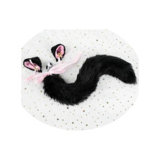(Black-Hairpin, S) Black White Cute Kitten Ears Faux Fox Tail Ana Butt Plug Cosplay Bdsm