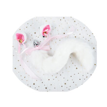 (White-Hairpin, S) Black White Cute Kitten Ears Faux Fox Tail Ana Butt Plug Cosplay Bdsm