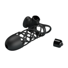 (Black, 1) Cock Cage 10 Speeds Clitoris Vibrator Elastic Net Sleeve Penis Ring