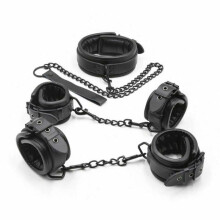 Black Leather Handcuffs Ankle Wrist Cuffs Collar Leash Bdsm Bondage Restraints
