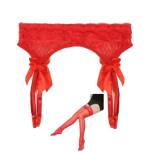 (Red-Stocking Set) Lace Top Stockings Plus Garter Belt Women Erotic Lingerie Hosiery Bdsm Fetish