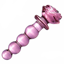 (14.5cm x 5cm, Rose) Pink Rose Smooth Anal Beads Butt Plug Glass Dildo