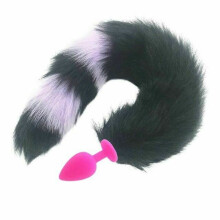 (Big 103) Black Fox Tail Anal Butt Plug Faux Fur Stainless Steel Cosplay Bdsm Pet Play