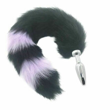 (Veteran 125) Black Fox Tail Anal Butt Plug Faux Fur Stainless Steel Cosplay Bdsm Pet Play