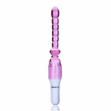 (Pink) Long Stick Jelly Vibrator Silicone Anal Butt Plug Beads Purple Pink