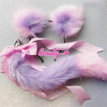 (Purple Pink) Neko Cat Ears Headband With Fox Or Kitten Tail Metal Butt Plug Bdsm Cosplay