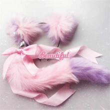 (Pink Purple) Neko Cat Ears Headband With Fox Or Kitten Tail Metal Butt Plug Bdsm Cosplay