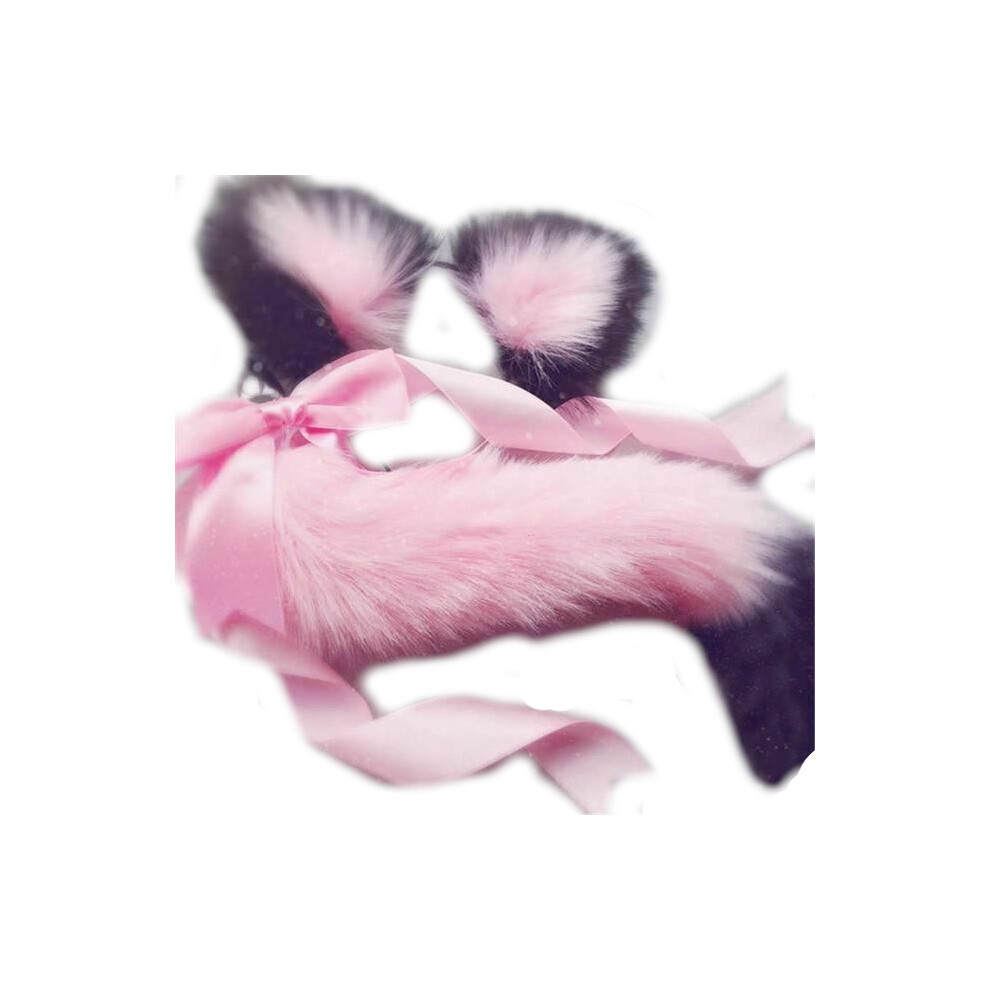 House Of Dasein (Pink Black) Neko Cat Ears Headband With Fox Or Kitten Tail Metal Butt Plug Bdsm Cosplay