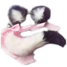 (White Black) Neko Cat Ears Headband With Fox Or Kitten Tail Metal Butt Plug Bdsm Cosplay