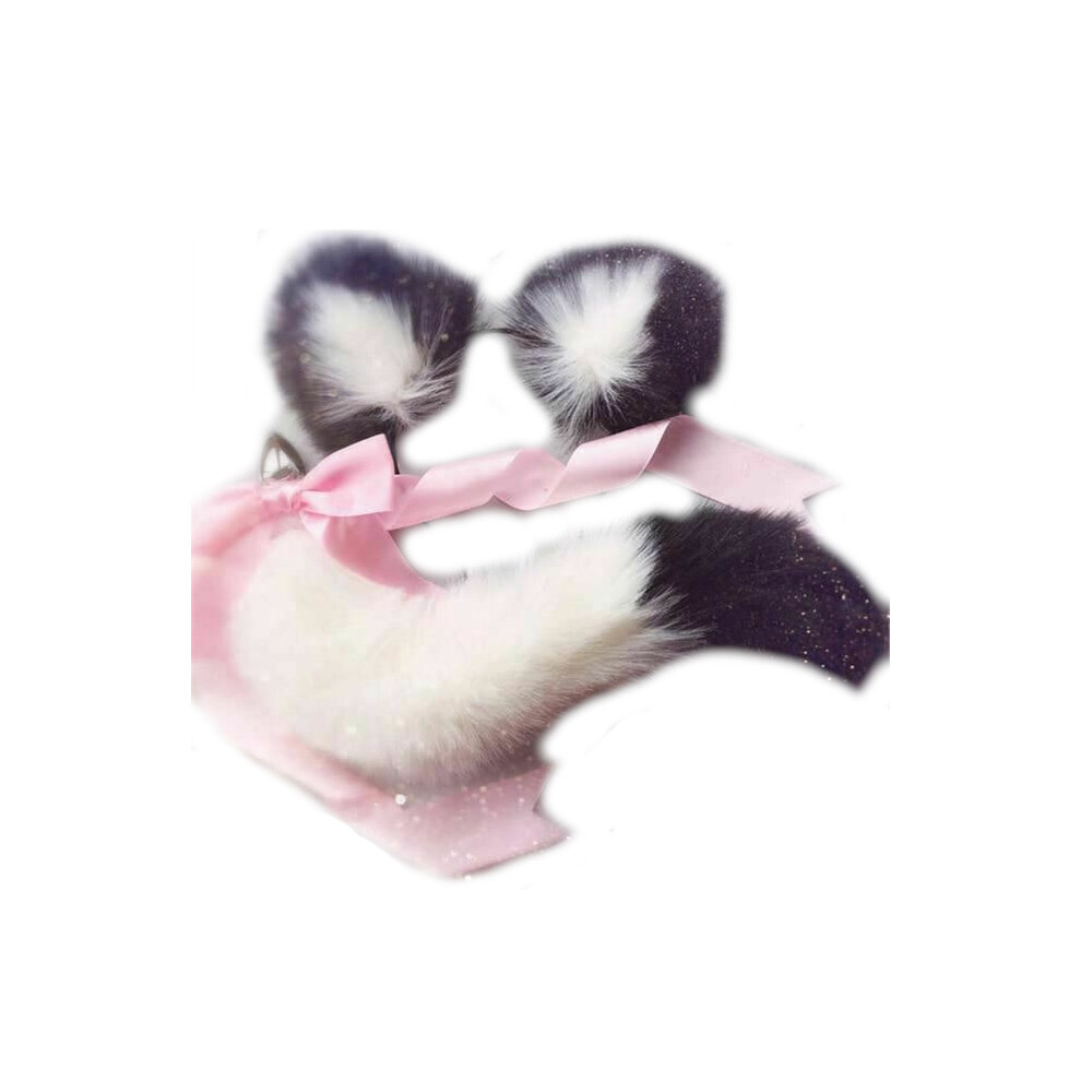 House Of Dasein (White Black) Neko Cat Ears Headband With Fox Or Kitten Tail Metal Butt Plug Bdsm Cosplay