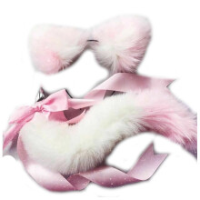 (White Pink) Neko Cat Ears Headband With Fox Or Kitten Tail Metal Butt Plug Bdsm Cosplay