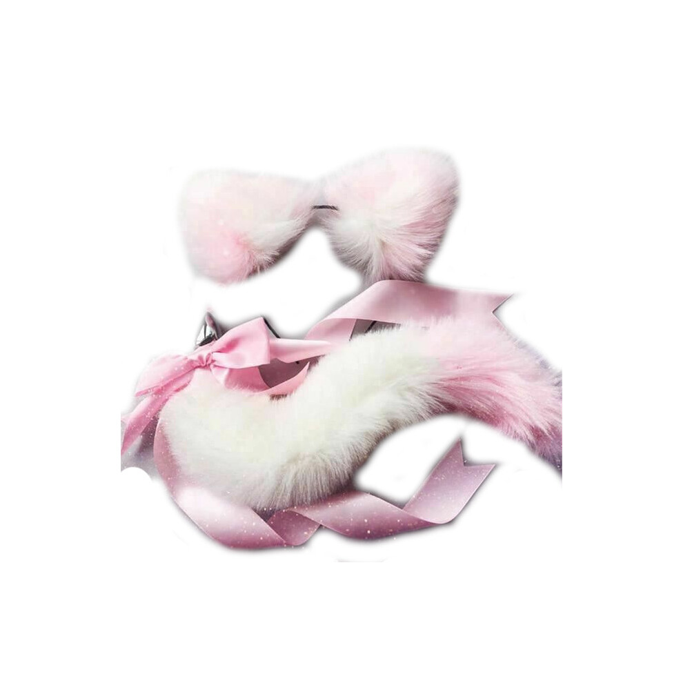 House Of Dasein (White Pink) Neko Cat Ears Headband With Fox Or Kitten Tail Metal Butt Plug Bdsm Cosplay