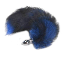 (Blue) Fox Faux Fur Tail Metal Anal Stainless Steel Butt Plug Bdsm