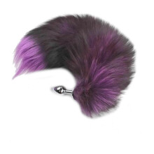 (Purple) Fox Faux Fur Tail Metal Anal Stainless Steel Butt Plug Bdsm