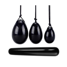 (Obsidian Egg Set, Jade) Yoni Egg Rose Quartz Jade Women Kegel Ben Wa Balls Crystal Bondage Kink Bdsm