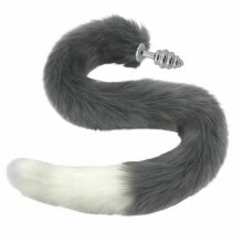 (White, Small 113) 80Cm Long Grey White Fox Tail Cosplay Anal Butt Plug Bdsm Pet Play