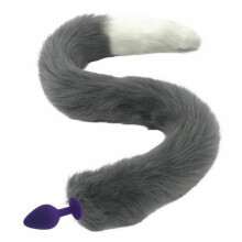 (White, Medium 105) 80Cm Long Grey White Fox Tail Cosplay Anal Butt Plug Bdsm Pet Play