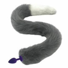 (White, Small 104) 80Cm Long Grey White Fox Tail Cosplay Anal Butt Plug Bdsm Pet Play