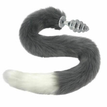 (White, Big 115) 80Cm Long Grey White Fox Tail Cosplay Anal Butt Plug Bdsm Pet Play