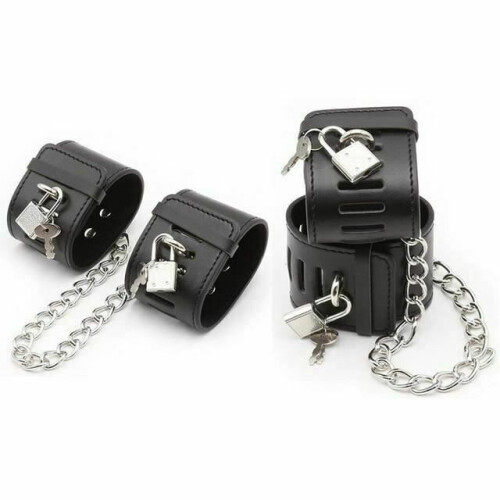 (Black-Set, 1) Locking Wrist Ankle Cuffs Lockable Bondage Kink Bdsm Fetish Restraints