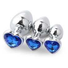 (Blue-3 Set) 3Pcs/Set Butt Jewellery Heart Metal Anal Plug Sex Toys Women