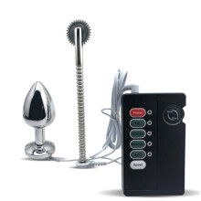 (With medium anal plug, Red) Electric Wartenberg Wheel Stainless Steel Anal Electro Butt Plug Bdsm Fetish