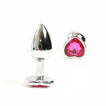 (Plug only, Small) Pink Heart Crystal Jewel Metal Butt Plug Three Size Mini Bullet Vibrator Anal Training