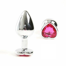 (Plug only, Medium) Pink Heart Crystal Jewel Metal Butt Plug Three Size Mini Bullet Vibrator Anal Training