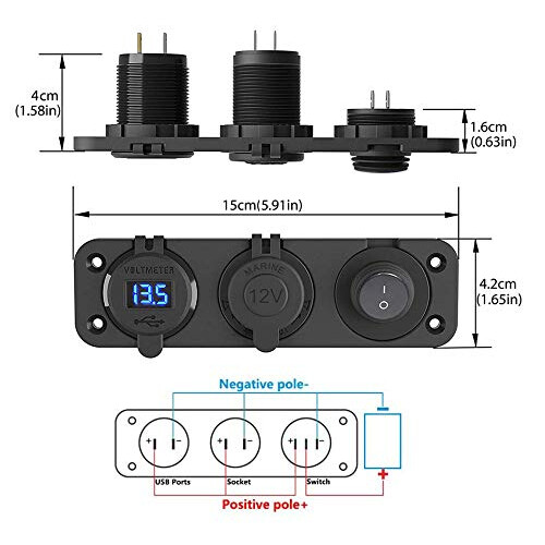 Πρίζα QC3.0USB με βολτόμετρο LED, φορητή πρίζα υψηλής ισχύος 150W για αυτοκίνητο, σκάφος, 2