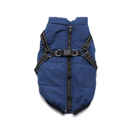 (Navy Blue, M) No Pull Harness Warm Dog Jacket