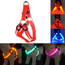 (Red, M Chest 38-50 cm) Usb Rechargeable Led Nylon Dog Collar Harness Flashing Light Up Safety Pet Collars P01