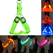 (Green, L Chest 43-60 cm) Usb Rechargeable Led Nylon Dog Collar Harness Flashing Light Up Safety Pet Collars P01