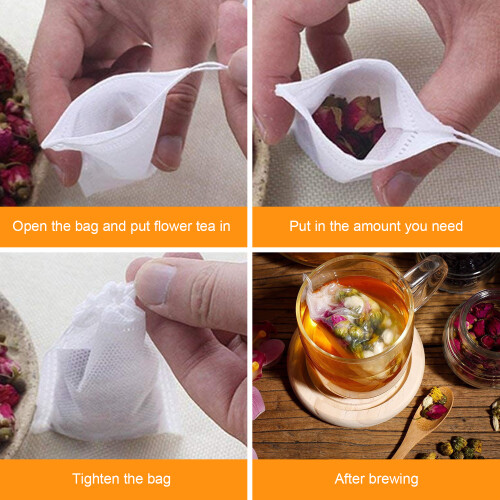 Natural Disposable Tea Infuser, Safe & Biodegradable Fabrics, Empty Tea Bag With Drawstring For Loose Leaf Tea Brewing, 100 Pcs Set 2