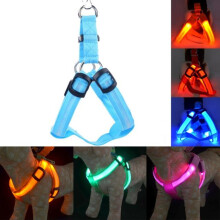 (Blue, Xl Chest 68-70 cm) Usb Rechargeable Led Nylon Dog Collar Harness Flashing Light Up Safety Pet Collars P01