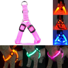 (Pink, M Chest 38-50 cm) Usb Rechargeable Led Nylon Dog Collar Harness Flashing Light Up Safety Pet Collars P01