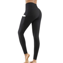 (Black, M) Women's Gym Tights & Leggings High Waist Leggings With Side Pocket Yoga Fitness Slim Pants