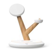 (White and wood, 1) Tree Shape USB Rechargeable Magnetic Three In One Wireless Charging Stand