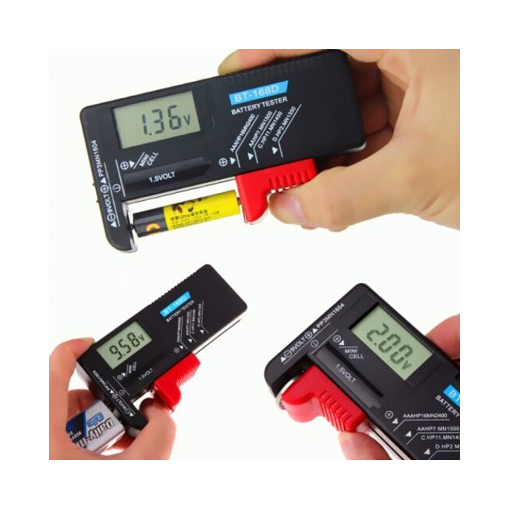 Digital Battery Tester Volt Checker For Aa Aaa C D 9V 1.5V Button Cell- Black 616908273523