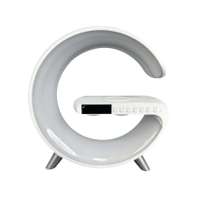 (White, 1) Smart Bluetooth Speaker Wireless Charger Bedside Table Lamp Alarm Clock