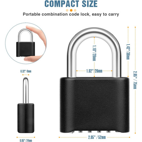 Weatherproof High Security Padlock, Anti-Rust Zinc Alloy 4 Digit Code Resettable Combination Lock, Heavy Duty for Multiple Applications Including