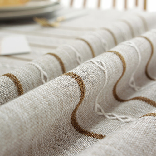 Striking Rectangular Tablecloths, Rustic Cotton Linen Covers with Stripes, Water Resistant Dining Table Protector, Washable with Tassels, 2